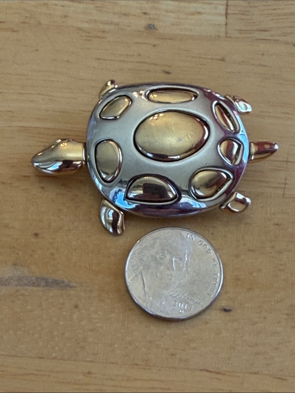 Gold Tone Silver Tone Turtle Brooch Pin MCM Vintage